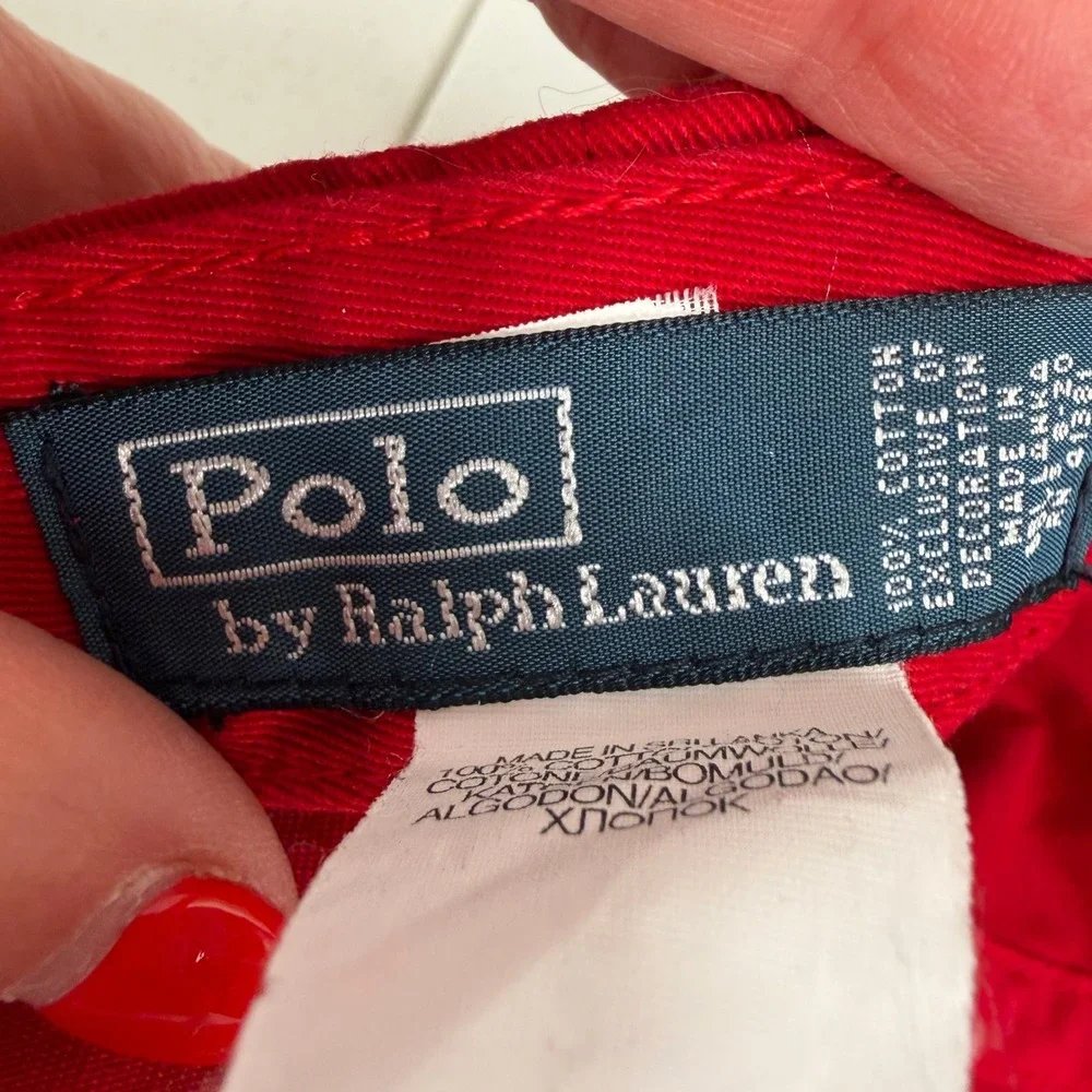Vintage Polo Ralph Lauren Baseball Cap Red Navy Pony Logo Adjustable Cotton Hat